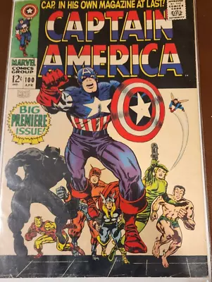 Buy Captain America #100 V1 Marvel 1968! Premier Issue! Black Panther! Avengers!! • 160.62£