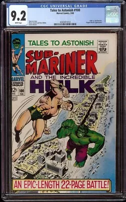 Buy Tales To Astonish # 100 CGC 9.2 White (Marvel, 1968) Hulk Crossover • 234.33£