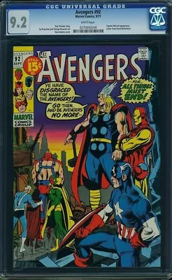 Buy The Avengers # 92 Cgc 9.2 White Pgs! Neal Adams Kree Skrull War Captain America • 395.15£