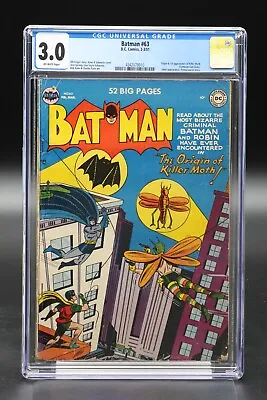 Buy Batman (1940) #63 Kane & Schwartz CGC 3.0 Blue Lbl OW White Pgs 1st Killer Moth • 632.49£