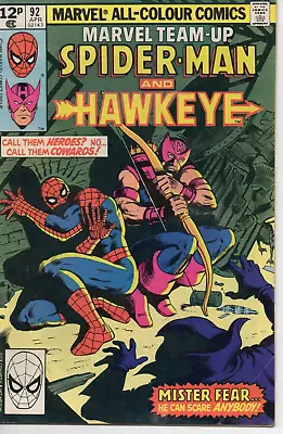 Buy Marvel Team-Up Issue 92, April 1980, Spider-Man And Hawkeye, Mr. Fear, Bargain! • 4.75£