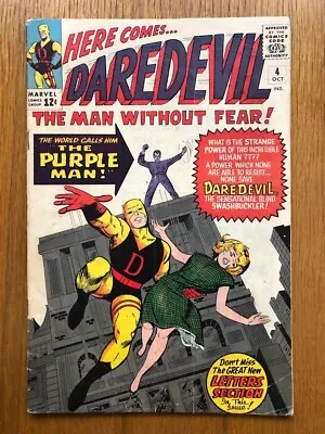 Buy MARVEL - Daredevil #4 - 1st Appearance Killgrave The Purple Man 1964 White Pages • 295£