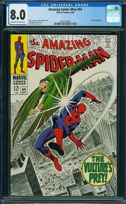 Buy Cgc 8.0 Amazing Spider-man #64! 1968!  Classic Romita Vulture Cover!  Stan Lee! • 175.89£