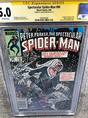 Buy Spectacular Spider Man 90 CGC 5.0 SS Milgrom 1st Black Costume 5/1984 Newsstand • 79.66£