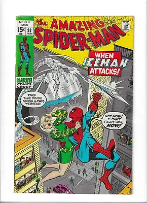 Buy Amazing Spider-Man # 92 Fine Plus [Iceman] Cents Copy • 79.95£
