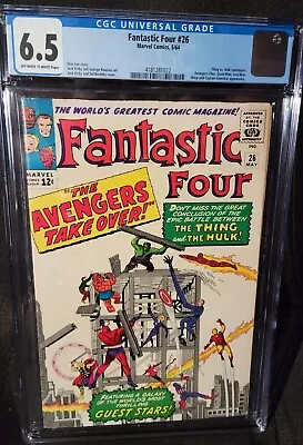 Buy 1964 Fantastic Four #26 Avengers - Thing Vs. Hulk - Kirby - Marvel - CGC 6.5 • 396.43£