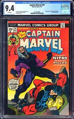 Buy Captain Marvel #34 CGC 9.4 (1974) 1st Appearance Of Nitro! KEY ISSUE! L@@K! • 157.49£
