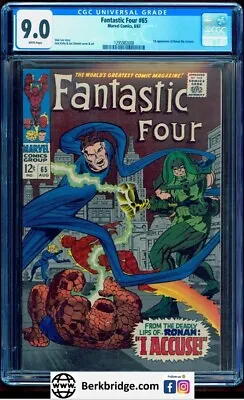 Buy FANTASTIC FOUR 65 CGC 9.0 WHITE PAGES NICE AS OUR 9.2 💎 1st KREE & RONAN 8/67 • 455.55£