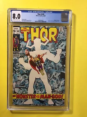 Buy Thor #169 Origin Of Galactus Watcher Appearance CGC 8.0 Marvel 1969 • 190.02£