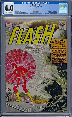Buy Cgc 4.0 Flash #110 1st Appearance Kid Flash Wally West & Weather Wizard Ow Pages • 790.60£