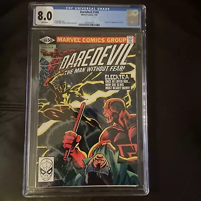 Buy Daredevil #168 Jan 1981 CGC VF 8.0 Appearance And Origin Of Elektra White Pages • 250£