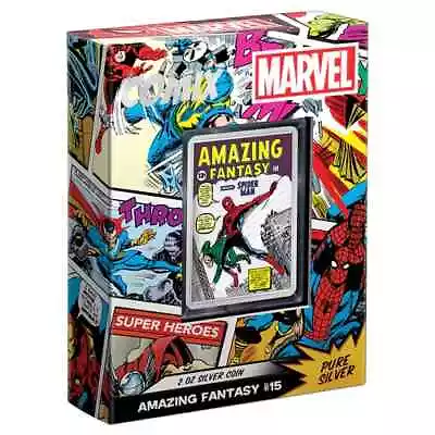 Buy 2023 NZM Marvel AMAZING FANTASY #15 SPIDER MAN 2oz Fine Silver Pf Col. Coin OMP. • 155£