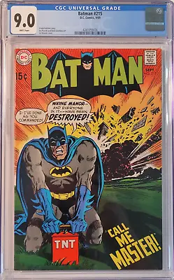 Buy 1969 Batman 215 CGC 9.0 Wayne Manor Explosion Cover. RARE! • 215.86£