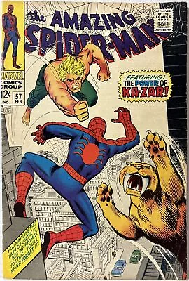 Buy AMAZING SPIDER-MAN #57 - 1st Meeting Ka-Zar And Spider-Man (Marvel) (1968) FN- • 40.02£
