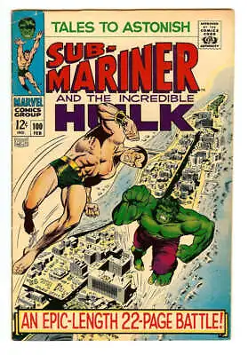 Buy Tales To Astonish #100 4.0 // Classic Battle Of The Hulk Vs The Sub-mariner 1968 • 39.72£