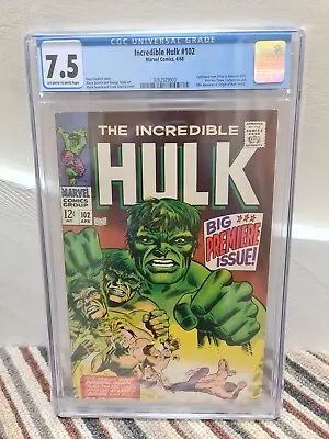 Buy INCREDIBLE HULK #102 CGC 7.5 VF Off-White Pages Hulk Origin Retold 1968 Marvel • 399.99£