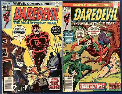 Buy Daredevil #141, 142 Marvel Comics 1976 Bullseye, Cobra, Mr. Hyde, Nova, More • 11.26£