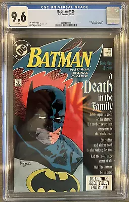 Buy Batman 426 (1988) CGC 9.6 White Pages - DEATH IN THE FAMILY KEY ISSUE!!! • 94.87£