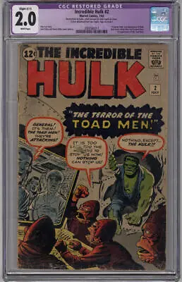 Buy Incredible Hulk #2 CGC 2.0 White Pages Marvel 1962 1st Green Hulk • 1,279.23£