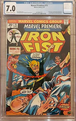 Buy Marvel Premiere #15 CGC 7.0 FVF 1974 Marvel Comic 1st & Origin Iron Fist MVS! • 170.68£