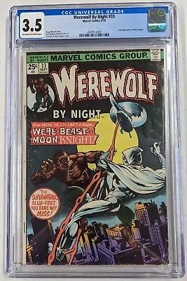 Buy Werewolf By Night #33 CGC 3.5 White Pages 2nd Appearance Of Moon Knight 1975 • 95.94£