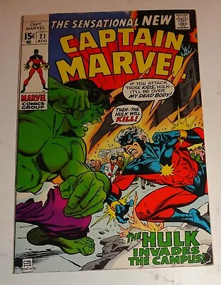 Buy Captain Marvel #21 Battles Hulk Vf Gil Kane 1970 • 41.60£