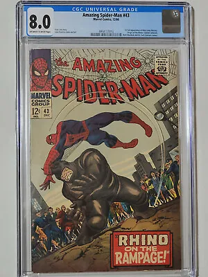 Buy Amazing Spider-man #43 CGC 8.0  Origin Of Rhino! • 508.49£