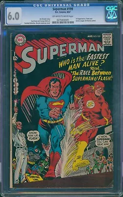 Buy Superman #199 1967 CGC 6.0 OW-W Pages! Flash VS Superman Race! • 281.99£