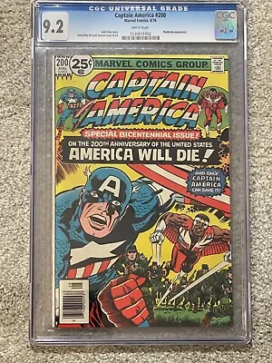 Buy CAPTAIN AMERICA 200 CGC 9.2 WP White Pages 8/1976 • 70.16£