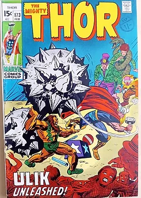 Buy Thor #173 - FN- (5.5) - Marvel 1970 - 15 Cents With UK Stamp - Kirby - Vs Ulik • 9.99£