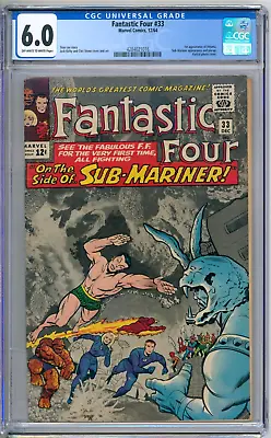 Buy Fantastic Four 33 CGC Graded 6.0 FN Marvel Comics 1964 • 160.85£