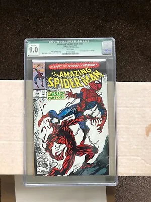 Buy Signed Mark Bagley Amazing Spider-Man 361 CGC 9.0 (1992) 1st App Carnage • 144.99£