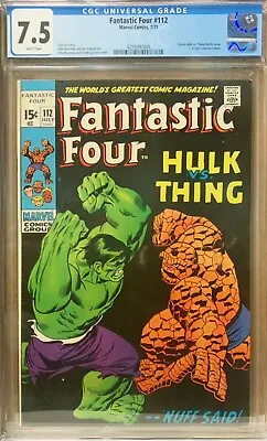 Buy Fantastic Four #112 (1971) CGC 7.5 WHITE PAGES Classic Thing Hulk Battle Cover • 279.83£