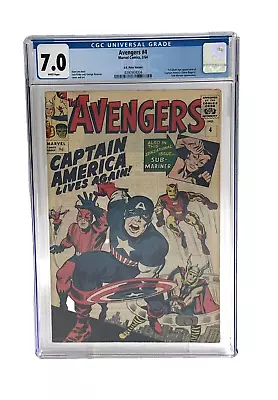 Buy Avengers #4 CGC 7.0 UK Variant KEY 1st Silver Age App Captain America/Joins Avng • 560£