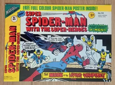 Buy SUPER SPIDER MAN WITH THE SUPER HEROES #158 WITH FREE GIFT POSTER 21st FEB 1976 • 24£