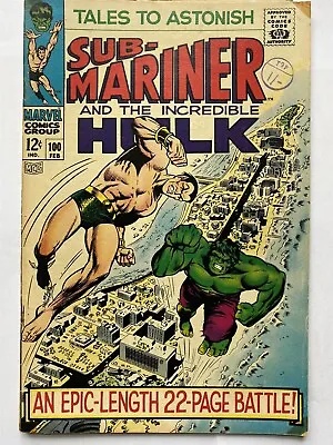 Buy TALES TO ASTONISH #100 Sub-Mariner Hulk 1968 Marvel Comics UK Price VG+ • 24.95£