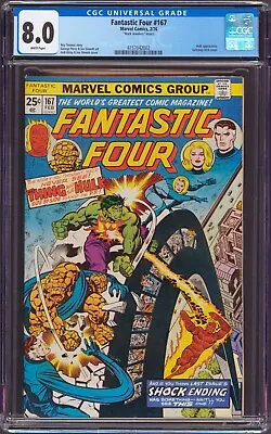 Buy Fantastic Four #167 Mark Jewelers CGC 8.0 WP Hulk App 1976 Marvel Comics • 158.02£