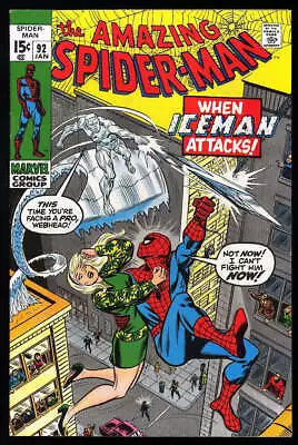 Buy Amazing Spider-Man #92 Marvel 1971 (VF+) Iceman Cover & App! L@@K! • 101.99£