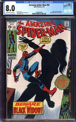 Buy Amazing Spider-man #86 Cgc 8.0 Ow/wh Pages // Origin Of Black Widow 1970 • 199.80£