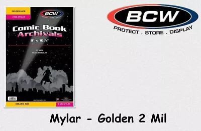 Buy BCW - 50 Golden - Mylar - Comic Book Bags - Cases - 2 Mil With Tab NEW/ORIGINAL PACKAGING! • 25.56£