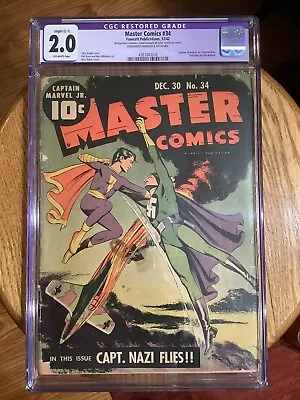 Buy Master Comics 34 CGC 2.0 G (R) OW Captain Marvel Jr Captain Nazi 1942 • 295.31£