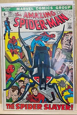Buy Marvel Comics Amazing Spiderman #105 1971 8.5 VFN Pence Copy / The Spider Slayer • 15£