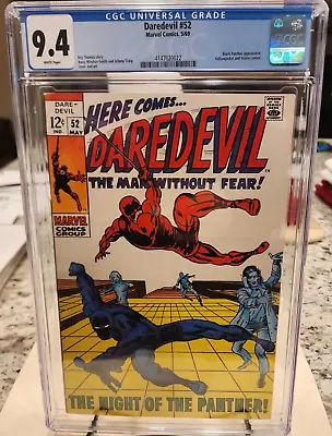 Buy DAREDEVIL #52 CGC 9.4 CLASSIC Black Panther Cover 1968 WHITE PAGES PERFECT CASE! • 171.89£