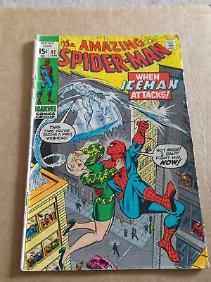 Buy Amazing Spider-Man #92 ( Marvel 1971)  (4.0) With The Iceman • 3£