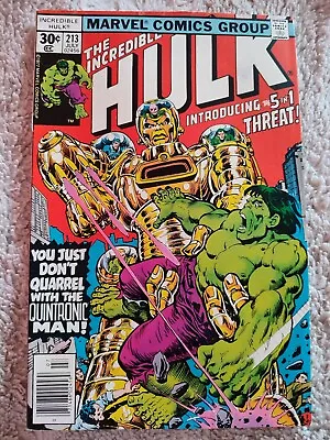 Buy Incredible Hulk # 213 - 1st App Quintronic Man - Marvel 1977 • 15£
