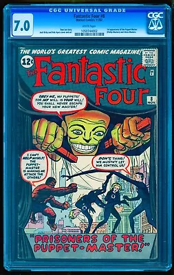 Buy FANTASTIC FOUR 8 UNPRESSED CGC 7.0 WHITE PAGES 💎 1st PUPPET MASTER 11/62 • 795.52£