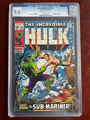 Buy Incredible Hulk #118 CGC 9.0  OW/W  Sub-Mariner Vs.Hulk  Stan Lee Story • 189.67£