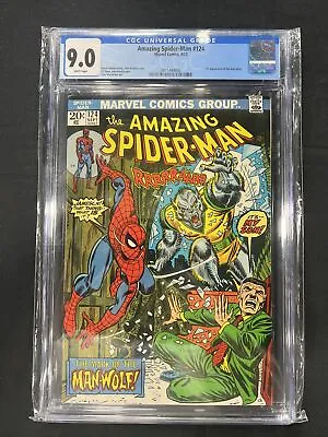 Buy Amazing Spider-Man #124 🌟 CGC 9.0 🌟 1st App Of The MAN-WOLF! Marvel Comic 1973 • 672.84£