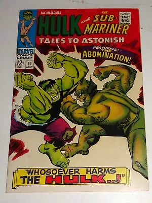 Buy Tales To Astonish #91 Cool Hulk Vs Abomination Cover Gil Kane Vf 8.0/8.5 1967 • 145.51£