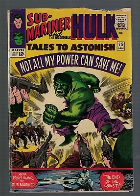 Buy Marvel Comics Tales To Astonish 75 Hulk Sub Mariner 1968 VG- 3.5 • 18.99£